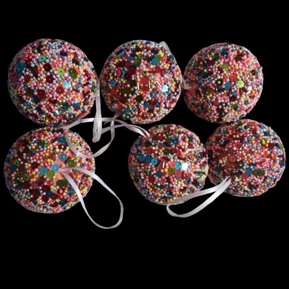 Tree Ornaments Rainbow "Candy" Sprinkles‎ 3.5" Ribbon Hangers Set of…